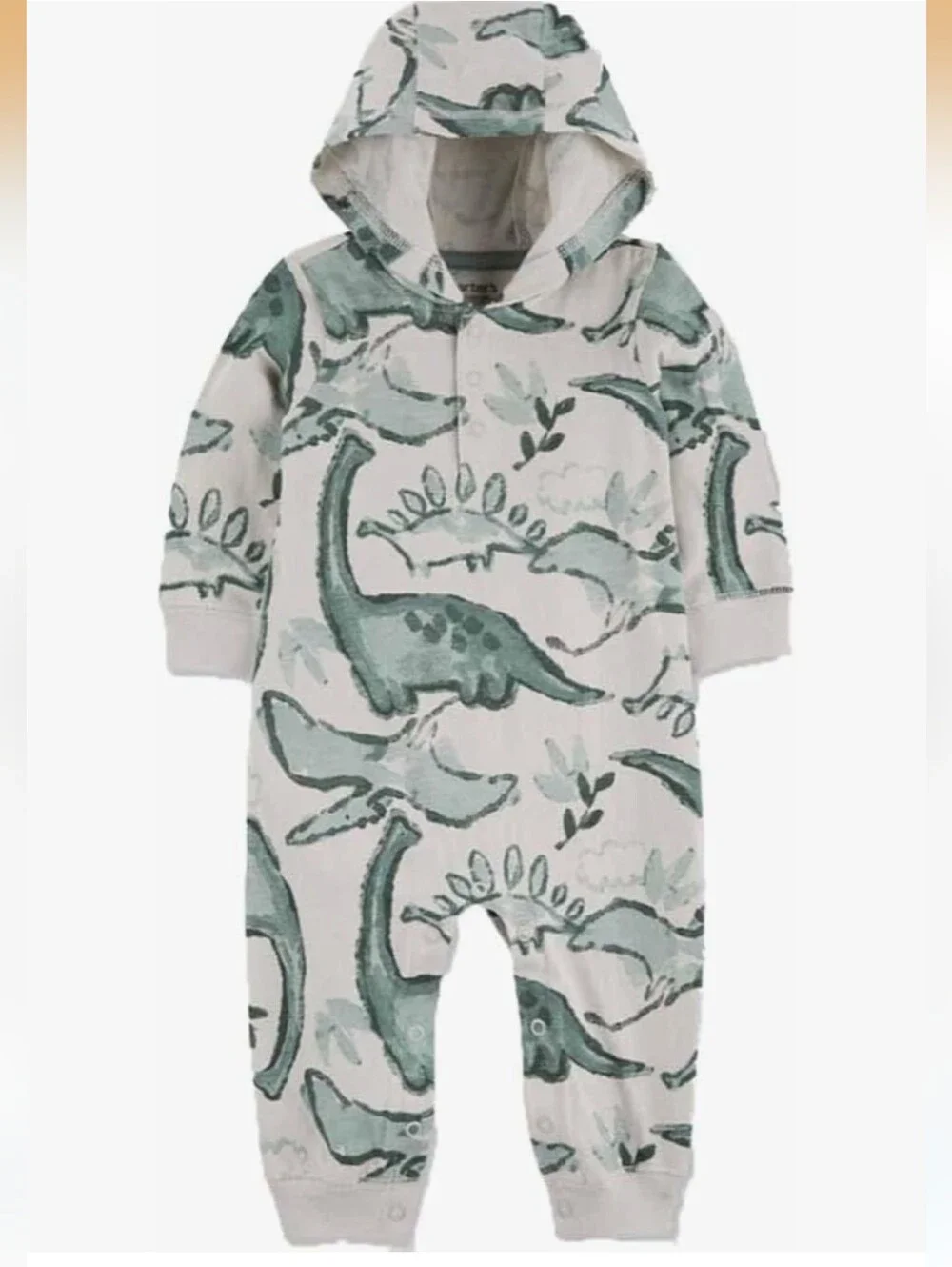 NEW Carter's Cream and Green Dinosaur Hooded One-Piece 6m